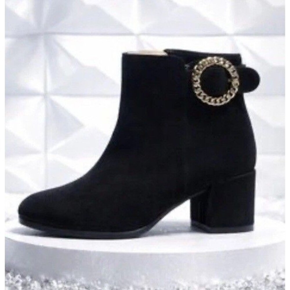 Ron White Rosalie Water Resistant Buckle Boots Black Suede Leather Size US 10.5 - Picture 12 of 12